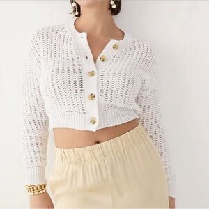 J. Crew White Button-Up Cropped Cardigan